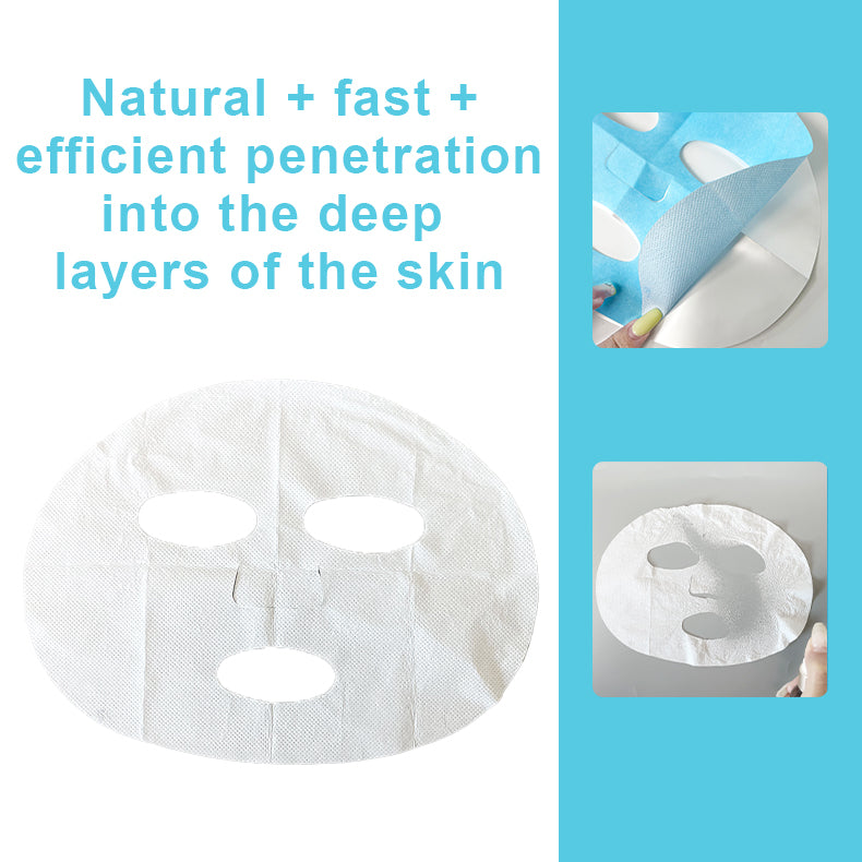 White oval face-shaped collagen mesh with eye cutouts - FKY nano soluble patch