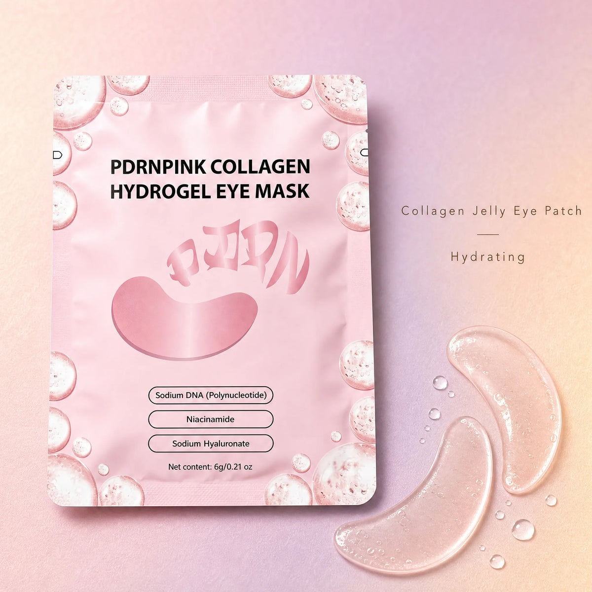 FKY Salmon PDRN collagen hydrogel eye patch pouch with two pink jelly patches, 6g