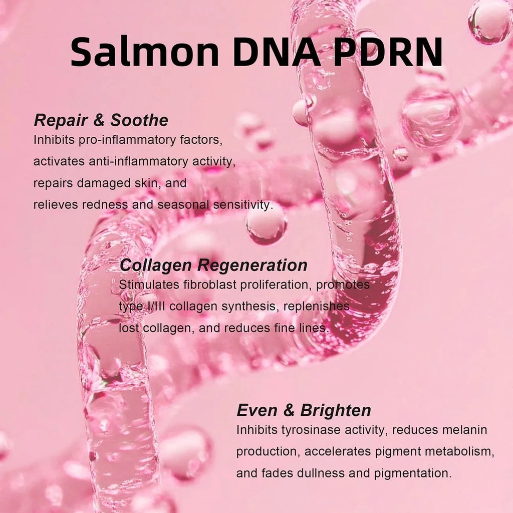 Salmon DNA PDRN ingredient benefits: repair and soothe, collagen regeneration, even and brighten