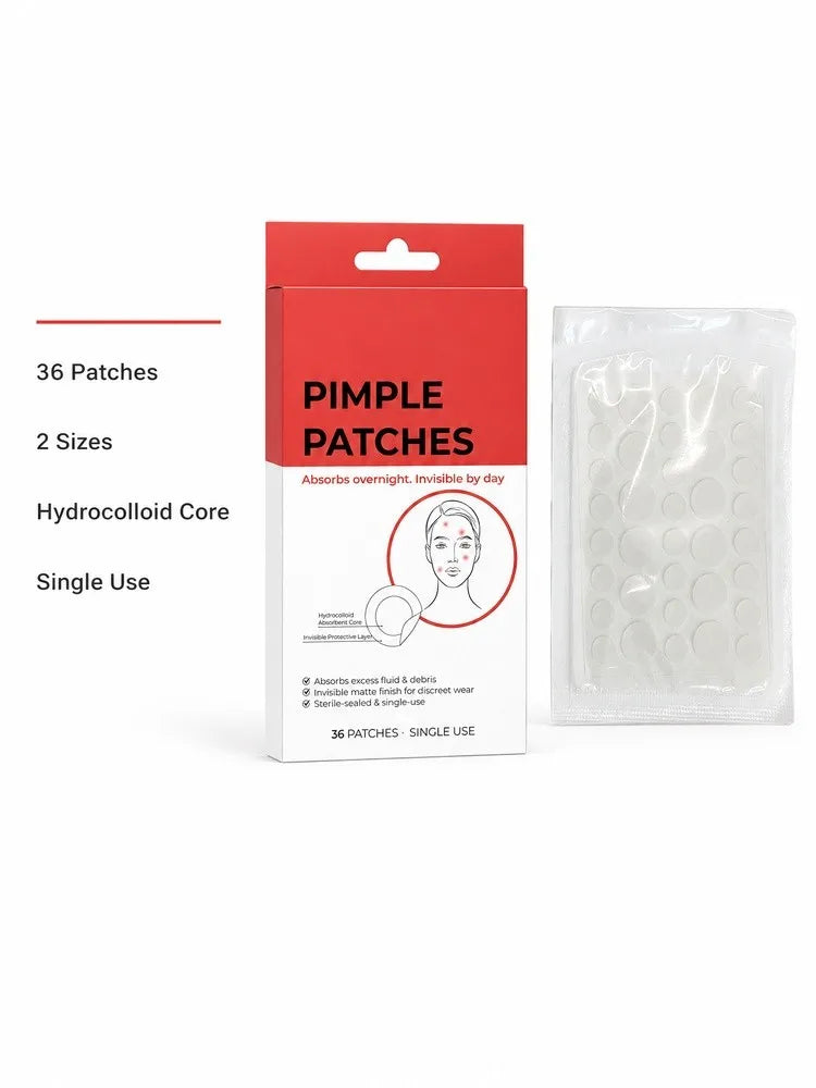 FKY acne patch specifications — 36 patches in two sizes per sheet