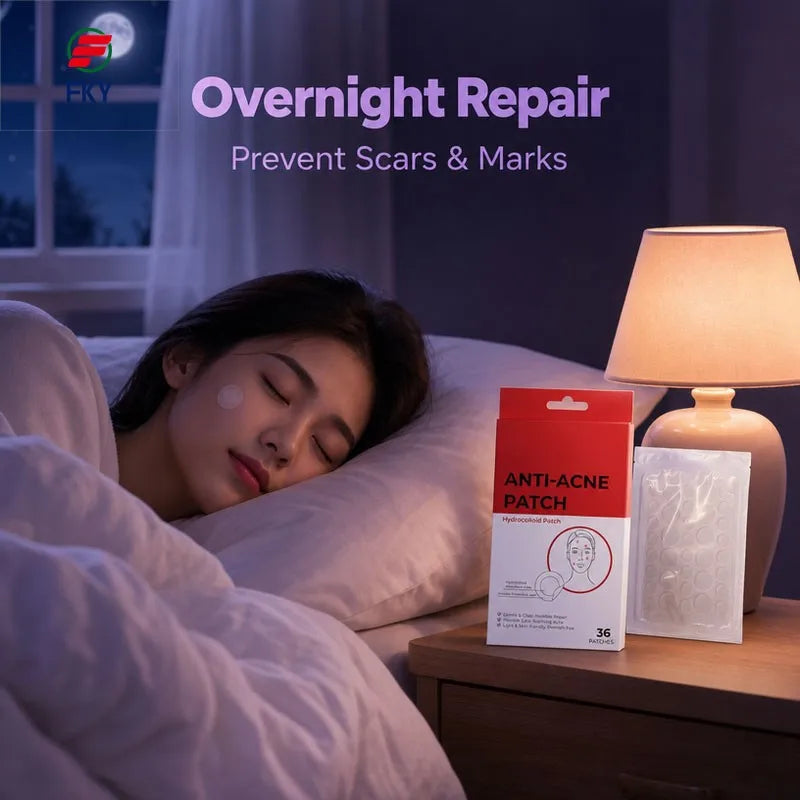 FKY anti-acne hydrocolloid patches worn on skin overnight
